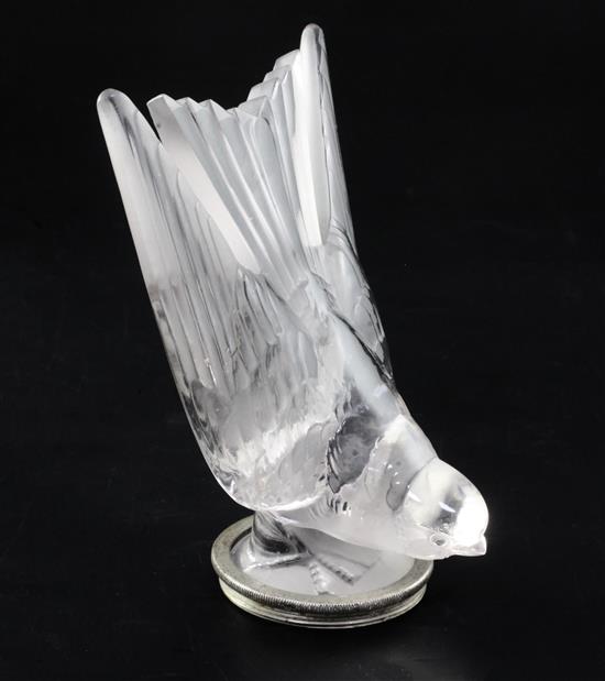 Hirondelle/Swallow. A glass mascot by René Lalique, introduced on 10/2/1928, No.1143 height 14.2cm.